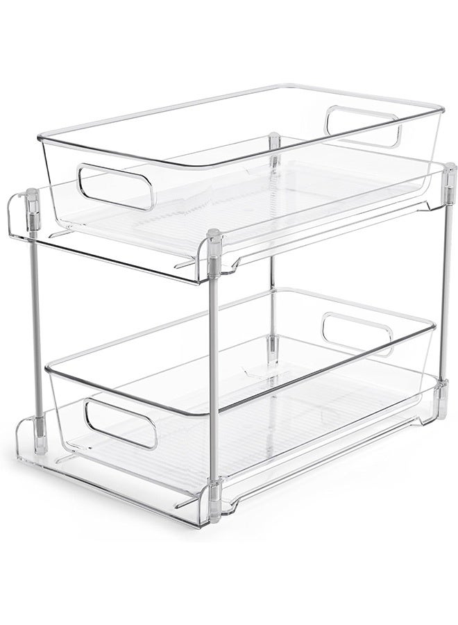 Peachjoy منظم تخزين الحمام ذو طبقتين، منظمات شفافة تحت الحوض، حاوية تخزين لعداد الزينة، صناديق أدراج خزانة المؤن، تنظيم قابل للسحب، 1 حزمة، شفاف - Image 1
