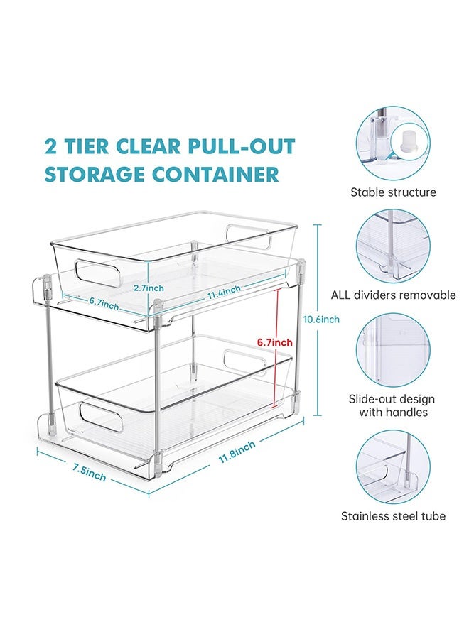 Peachjoy منظم تخزين الحمام ذو طبقتين، منظمات شفافة تحت الحوض، حاوية تخزين لعداد الزينة، صناديق أدراج خزانة المؤن، تنظيم قابل للسحب، 1 حزمة، شفاف - Image 2