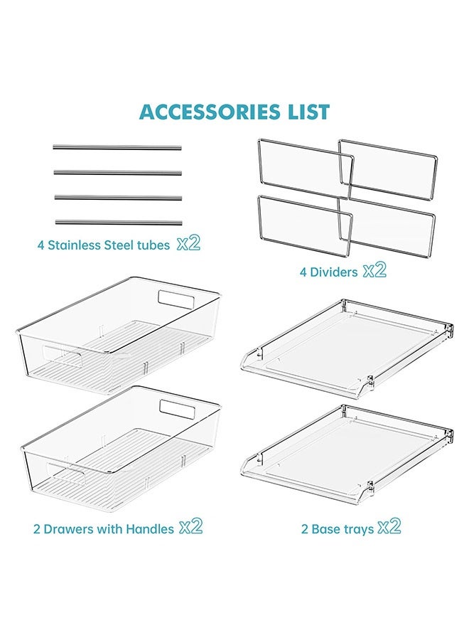Peachjoy منظم تخزين الحمام ذو طبقتين، منظمات شفافة تحت الحوض، حاوية تخزين لعداد الزينة، صناديق أدراج خزانة المؤن، تنظيم قابل للسحب، 1 حزمة، شفاف - Image 3
