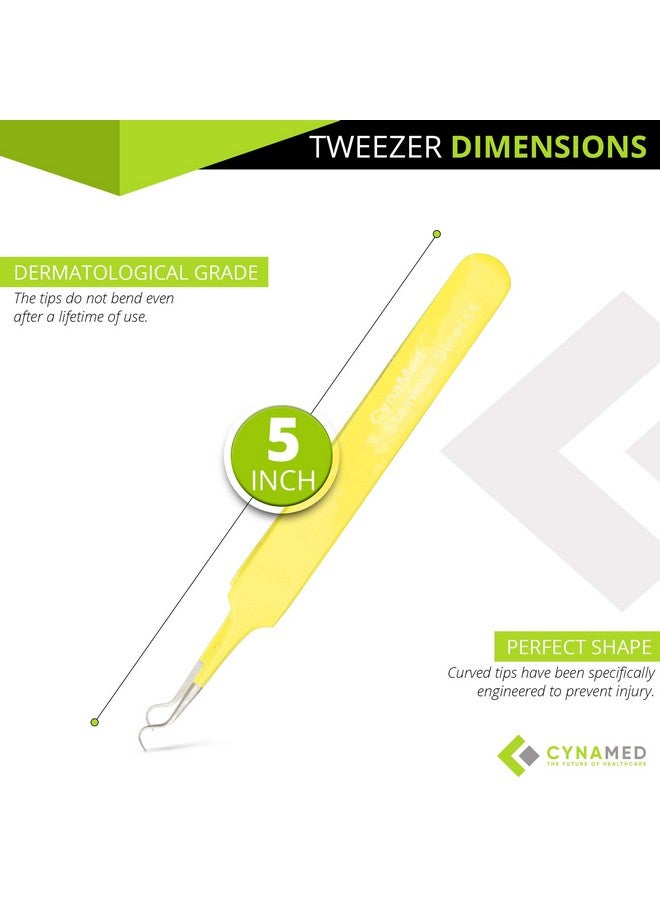 CYNAMED Blackhead Tweezer Professional Curved Steel Tip Surgical Comedone & Splinter Extractor. Ideal Blemish & Acne Remover Tool Means Flawless Facial Skin (Yellow) - Image 3