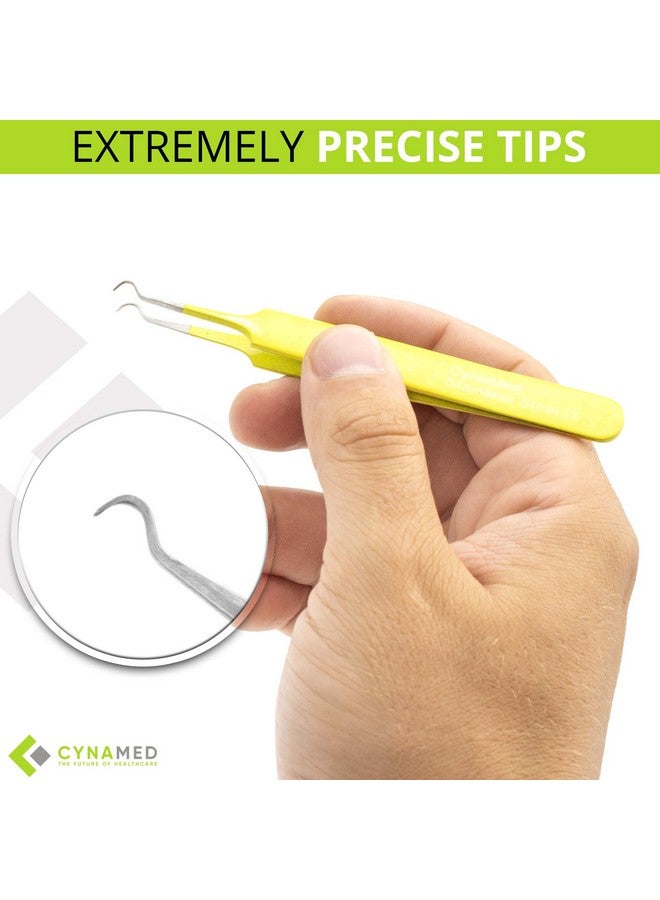 CYNAMED Blackhead Tweezer Professional Curved Steel Tip Surgical Comedone & Splinter Extractor. Ideal Blemish & Acne Remover Tool Means Flawless Facial Skin (Yellow) - Image 4
