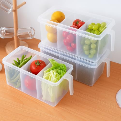 Oblivion Fridge Storage Organizer 3500ml – 3 Compartment Box, Space-Saving Transparent Refrigerator Container for Fruits, Vegetables, Durable Plastic Multipurpose Kitchen Storage (Pack of 1) - Image 1