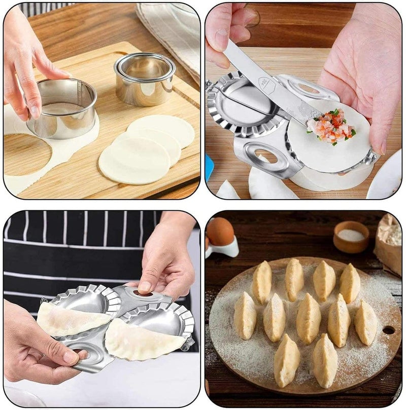 Elite Sales Stainless Steel Double Slot 2 in 1 Dumpling Maker Momos Maker Cooking Dough Press Mould Wrapper Dough Cutter for Kitchen Making Tools 1 pcs