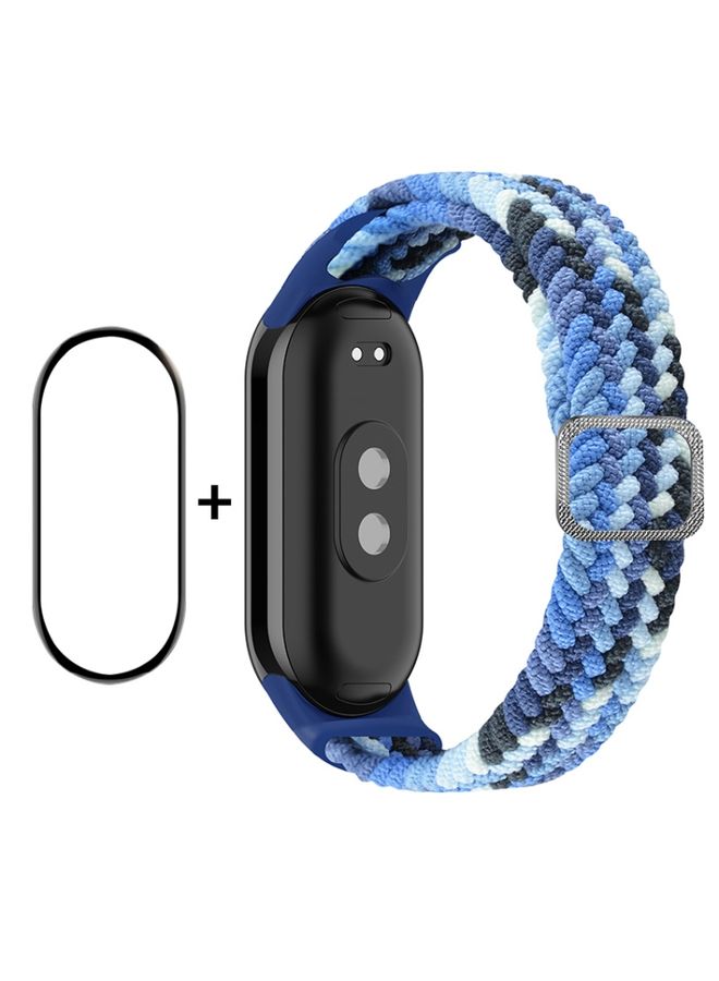 Replacement Strap For Xiaomi Mi Band 8 ENKAY Hat-Prince 2 in 1 Set Full Coverage Screen Protector + Elastic Braided Nylon Watch Band Colorful Blue