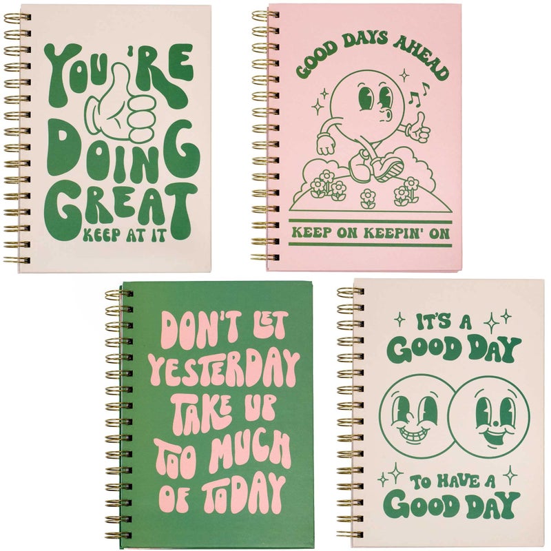 THiNKABLE Pink Green Aesthetic Hardcover Notebooks for Work, A5 size 5.8 x 8.3 inch, Cute Notebooks for School 4 Pack, Retro Notebooks College Ruled, Cute Spiral Journal for Women, Kids Back to School Notebook - Image 1