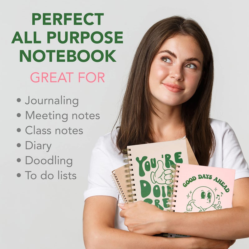 THiNKABLE Pink Green Aesthetic Hardcover Notebooks for Work, A5 size 5.8 x 8.3 inch, Cute Notebooks for School 4 Pack, Retro Notebooks College Ruled, Cute Spiral Journal for Women, Kids Back to School Notebook - Image 3