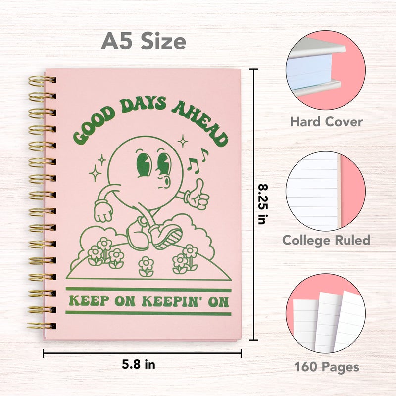 THiNKABLE Pink Green Aesthetic Hardcover Notebooks for Work, A5 size 5.8 x 8.3 inch, Cute Notebooks for School 4 Pack, Retro Notebooks College Ruled, Cute Spiral Journal for Women, Kids Back to School Notebook - Image 2