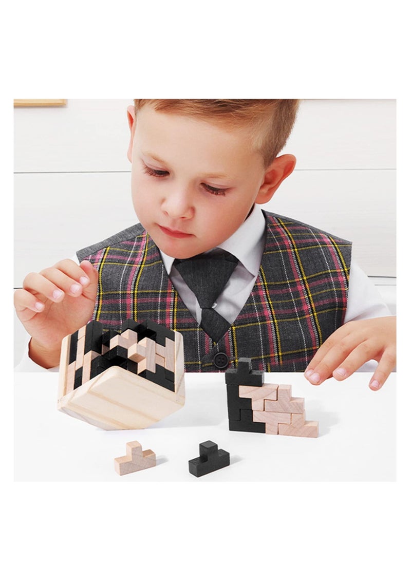 Wooden Puzzle, Wooden Brain Teaser Puzzle 3D T-shaped Blocks Geometric Intellectual Jigsaw Educational Tool for Kids and Adults, Explore Creativity and Problem Solving, Gift Desk Puzzles