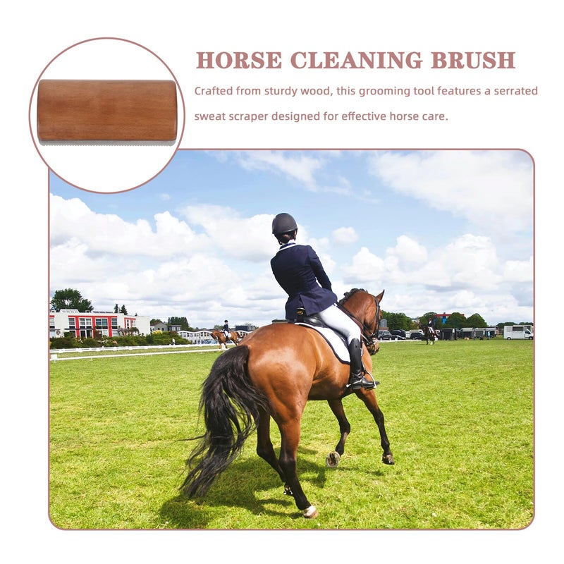 Medium Wooden Deshedding Comb for Horses Serrated Edge Ergonomic Handle Grooming Tool - Image 4