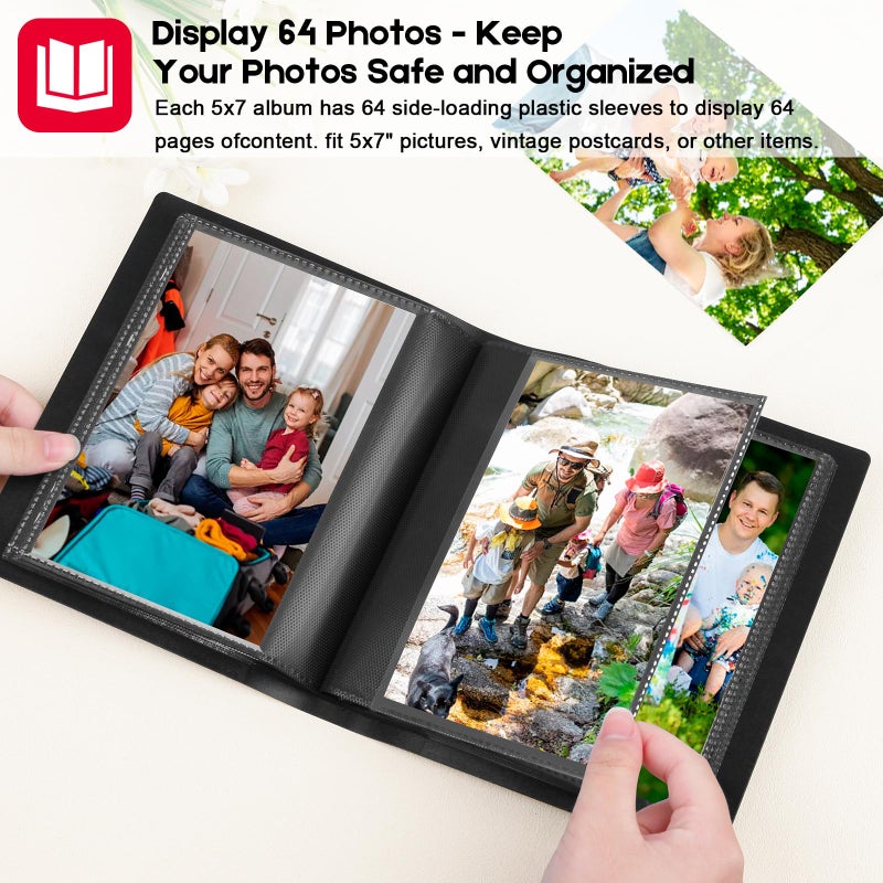 Aevdor 5x7 Photo Album Holds 64 Photos Black Inner Pages with Strong Elastic Band, Small Photo Album 5x7, Mini Picture Book for 5 x 7 Artwork, Pictures, Kids Art Storage, Postcards, Drawings (Black) - Image 5