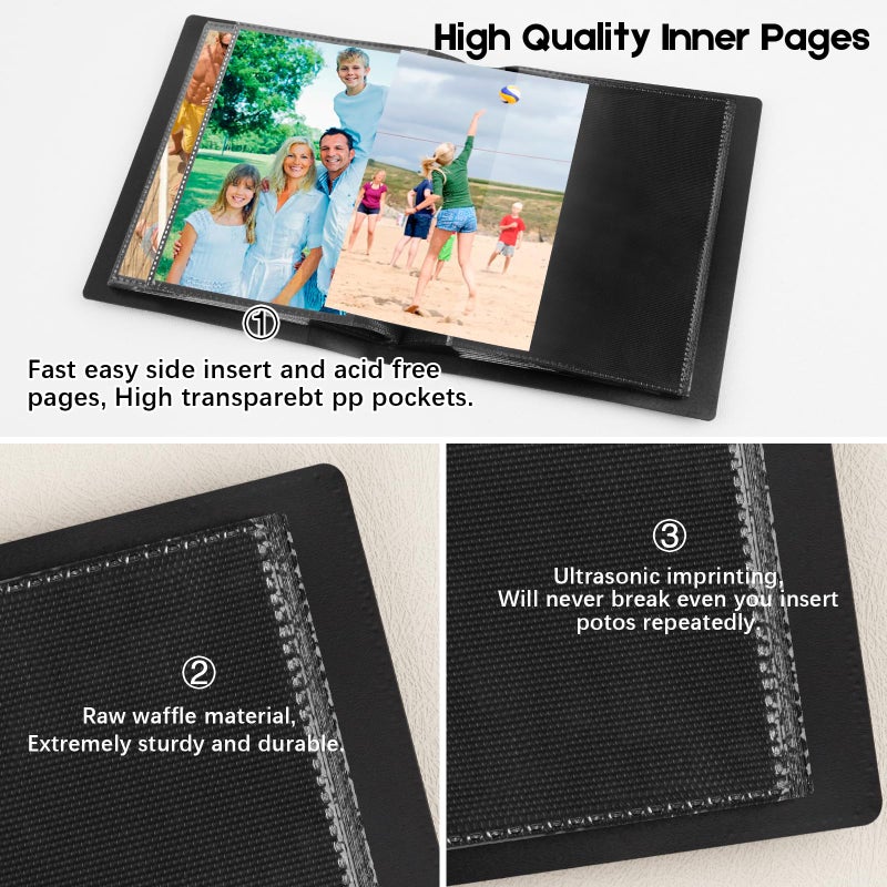 Aevdor 5x7 Photo Album Holds 64 Photos Black Inner Pages with Strong Elastic Band, Small Photo Album 5x7, Mini Picture Book for 5 x 7 Artwork, Pictures, Kids Art Storage, Postcards, Drawings (Black) - Image 4