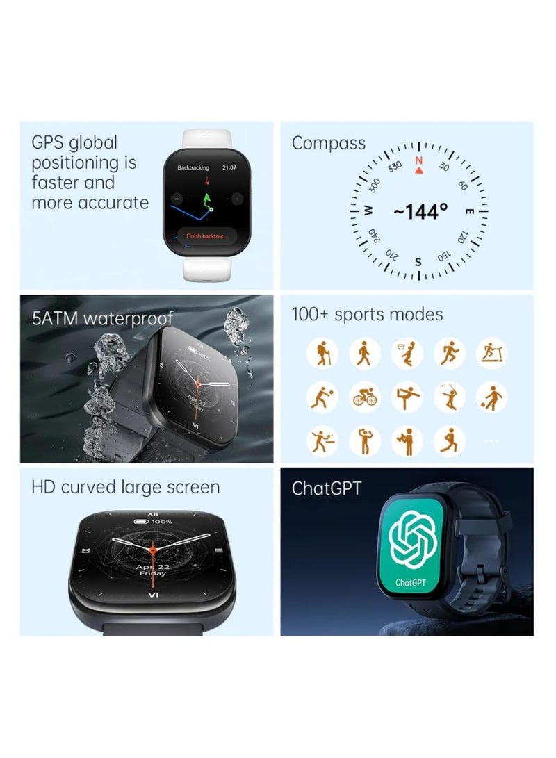 KUMI U6 Smart Watch, 1.96-inch AMOLED Display, 5ATM Waterproof, 100+ Sports Modes, GPS, ChatGPT Support - Image 4