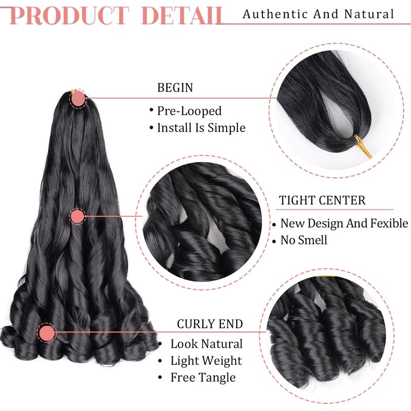Luoyudu French Curly Braiding Hair 24Inch Loose Wavy 8 Packs #1B Black Bouncy Braiding Hair Extensions 75g/Pack Synthetic French Curl Crochet Hair Extensionsï¼ˆ8packs,24Inch) - Image 3