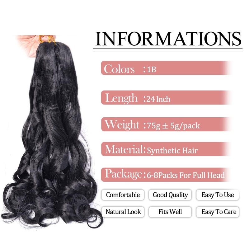 Luoyudu French Curly Braiding Hair 24Inch Loose Wavy 8 Packs #1B Black Bouncy Braiding Hair Extensions 75g/Pack Synthetic French Curl Crochet Hair Extensionsï¼ˆ8packs,24Inch) - Image 2