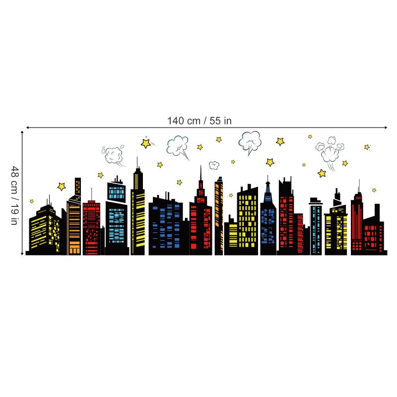 decalmile Colorful City Skyline Wall Decals Hero City Building Stars Wall Stickers Bedroom Playroom Toddler Room Wall Decor - Image 5