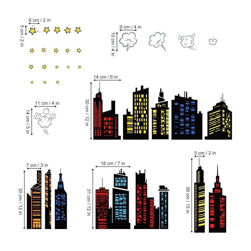 decalmile Colorful City Skyline Wall Decals Hero City Building Stars Wall Stickers Bedroom Playroom Toddler Room Wall Decor - Image 4