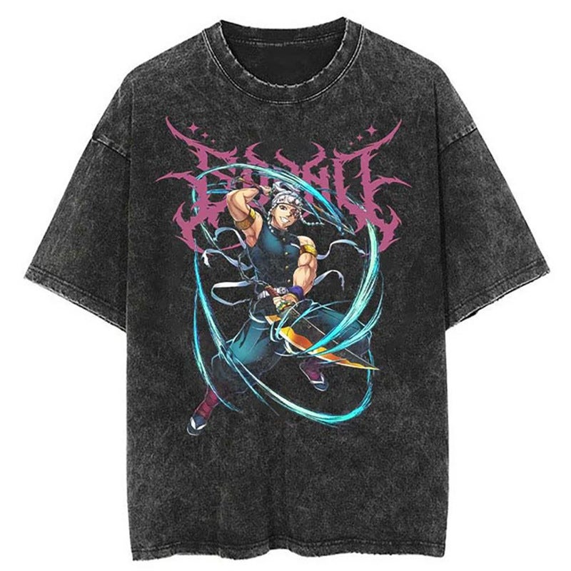 Anime T-Shirt Vintage Washed T-Shirt Men Unisex High Street 20 - Image 1