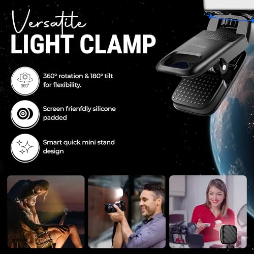 NEWDRU LED Video Light for Laptop & Camera | Rechargeable Adjustable Clip Light for Zoom Meetings, Live Streaming, Video Calls & Vlogging | 2 Color Modes, Type-C Charging, Tripod Mountable - Black - Image 2