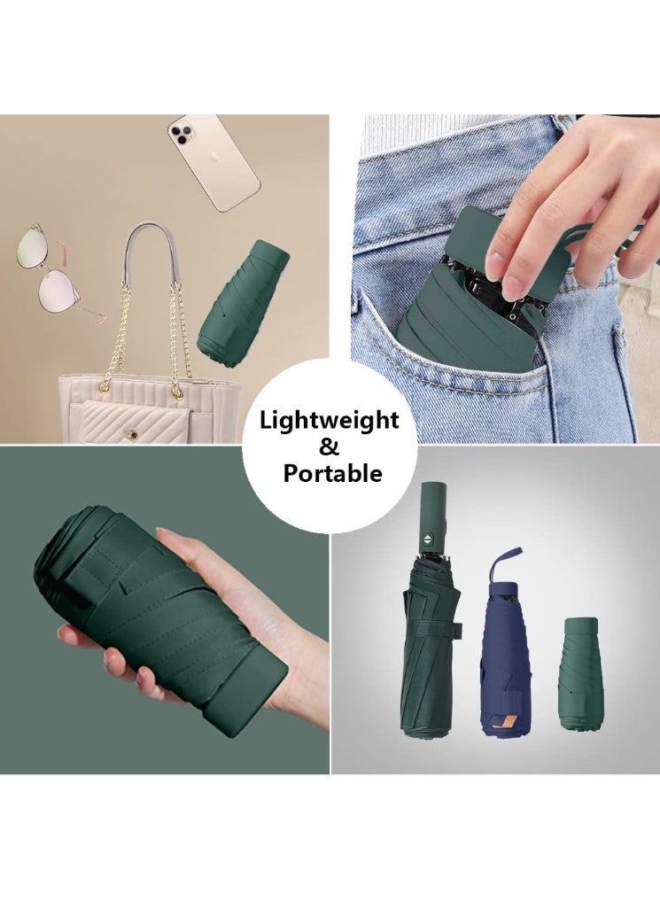 BESTPEAK Dark Green 6-Fold Black Coating Umbrella, UPF50+ 99% UV Protection Mini Compact Sun & Rain Umbrella with Case, Lightweight 220g Portable Umbrella for UAE Summer, Travel & Outdoor（Free sleeves） - Image 2