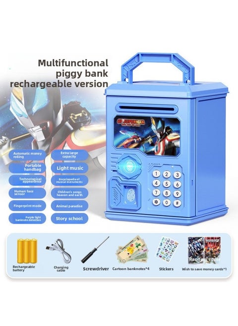 2024 Children's Ultraman Piggy Bank Boy's Large Capacity Can't Fall, Only Can't Enter, Password Piggy Bank-Color:Geed Superman [face Fingerprint Version ε Music Story] Charging
