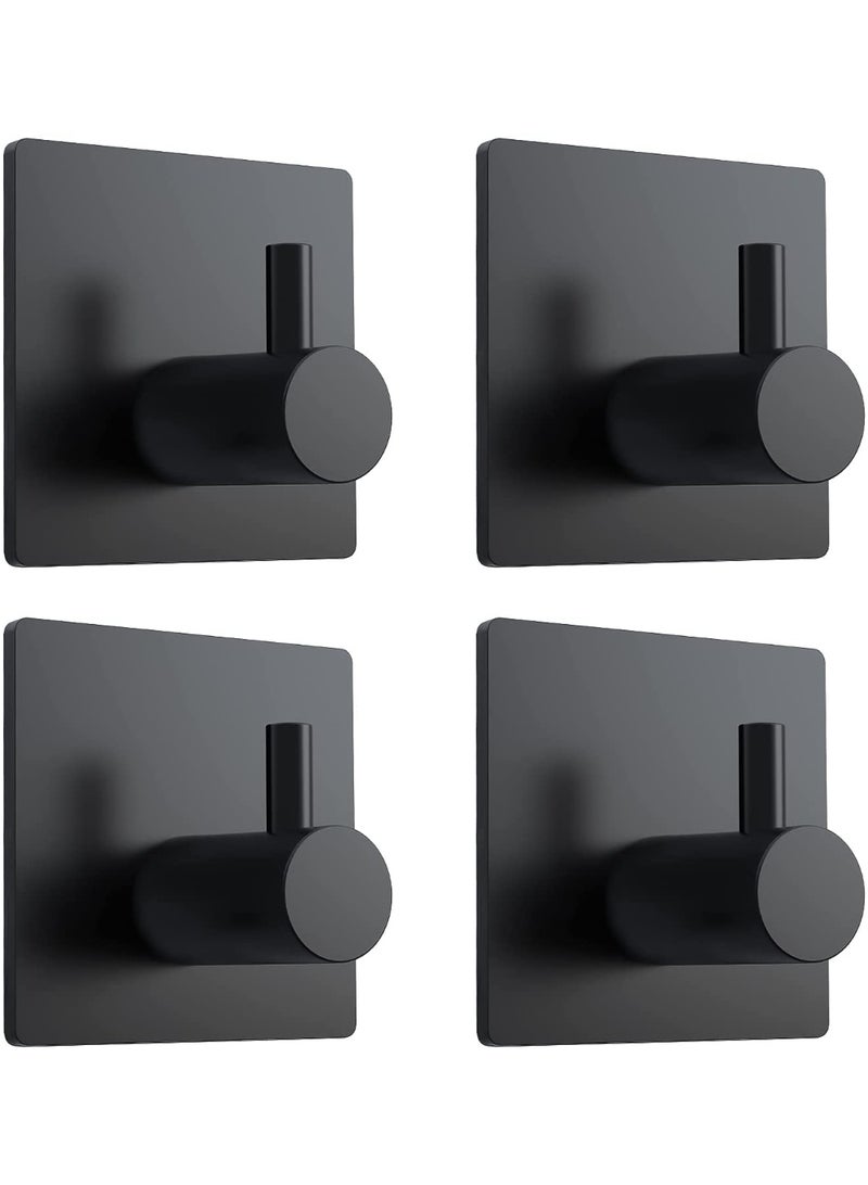 RSG Heavy Duty Adhesive Wall Hooks for Home, Kitchen & Bathroom – Waterproof, Rustproof, No Drill Hooks for Hanging Towels, Clothes, Bags & Utensils – Strong Self Adhesive Hooks Set of 4 (Black) - Image 1