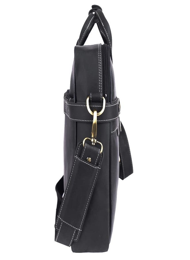 Brooklyn Bridge Genuine Leather Executive Formal Office Bag | Shoulder Laptop Messenger Bag For Men | MacBook | Note Book Up to 16 Inch | Handbags with Shoulder Straps | Trolley Strap | Crazy Horse Black - Image 4