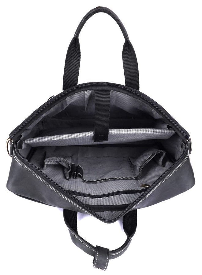 Brooklyn Bridge Genuine Leather Executive Formal Office Bag | Shoulder Laptop Messenger Bag For Men | MacBook | Note Book Up to 16 Inch | Handbags with Shoulder Straps | Trolley Strap | Crazy Horse Black - Image 3