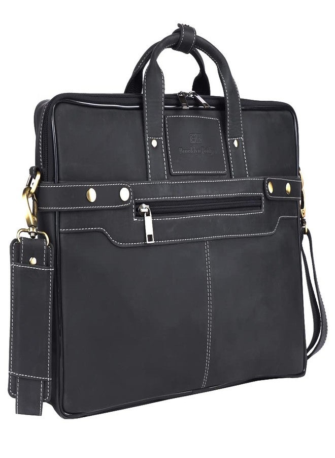 Brooklyn Bridge Genuine Leather Executive Formal Office Bag | Shoulder Laptop Messenger Bag For Men | MacBook | Note Book Up to 16 Inch | Handbags with Shoulder Straps | Trolley Strap | Crazy Horse Black - Image 1