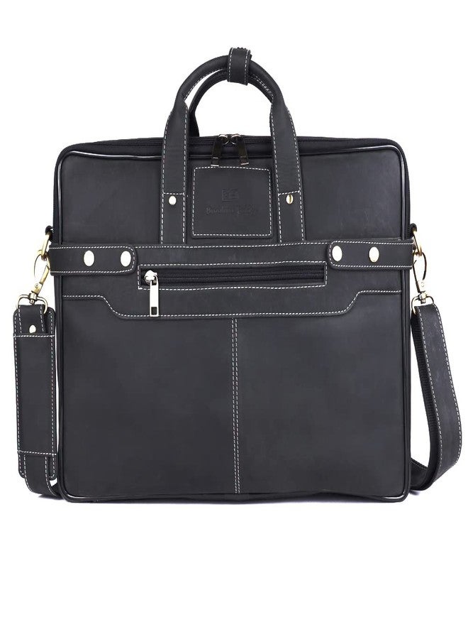 Brooklyn Bridge Genuine Leather Executive Formal Office Bag | Shoulder Laptop Messenger Bag For Men | MacBook | Note Book Up to 16 Inch | Handbags with Shoulder Straps | Trolley Strap | Crazy Horse Black - Image 2