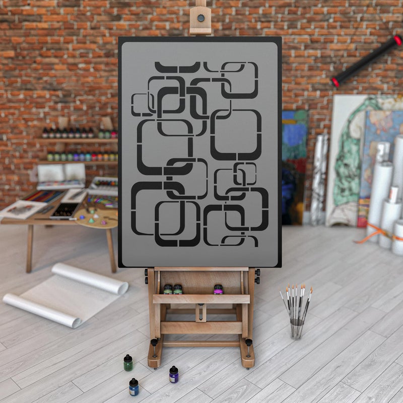NAKLEO Reusable Plastic Wall Stencil - 43x64cm / 17" x 25" - Geometric Retro Rounded Square - Large Wallpaper Pattern Painting DIY Art Craft Template - Fabric Furniture Wood Canvas - Image 2