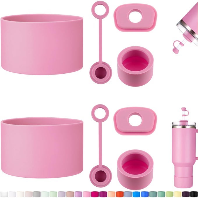 8 PIECE ACCESSORIES FOR STANLEY CUP SILICONE SPILL PROOF STOPPER SET AND PROTECTIVE BOOT INCLUDING STRAW COVER CAP FOR STANLEY H20 20OZ 30OZ 40OZ TUMBLER PEONY