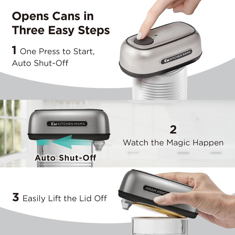Kitchen Mama Orbit One Stainless Steel Rechargeable Electric Can Opener: Hands-free, USB-C Charging, Automatic Stop, Smooth Edge, Safety, Blade for Large Cans, Heavy Duty, Soda Can and Pop Can - Image 3