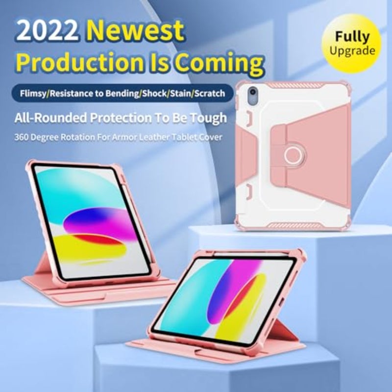 360 rotating case for iPad 11 inch and 10.9 inch models, TPU+PC magnetic cover in girly pink, shockproof and dirtproof with pencil holder and shoulder strap - Image 2