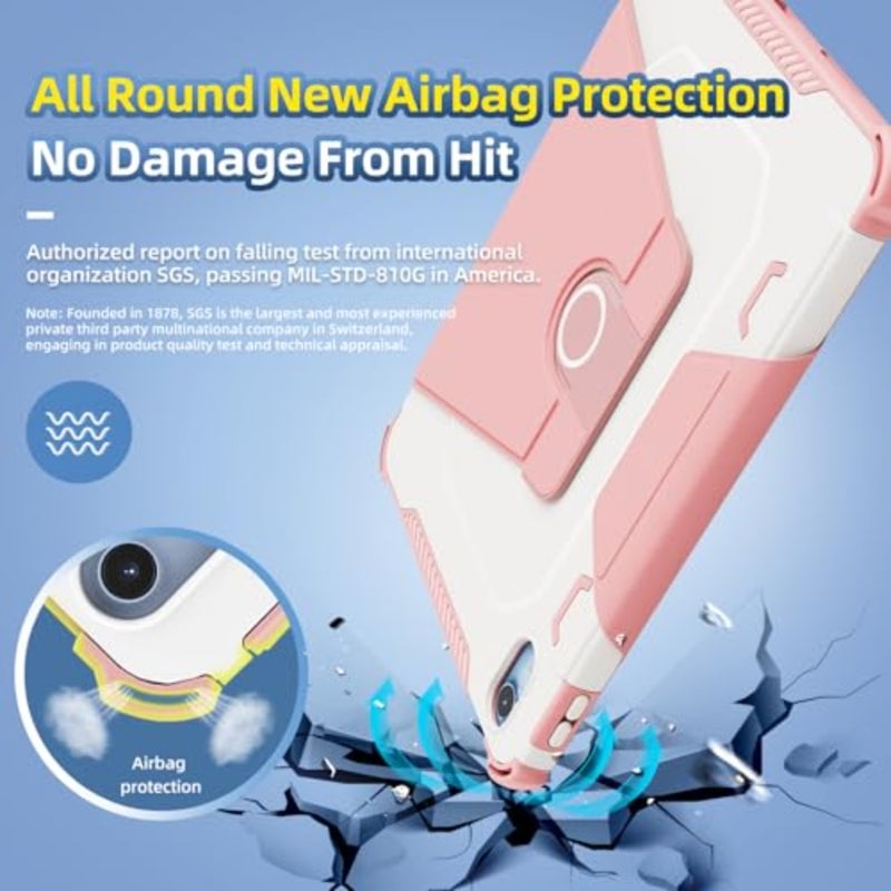 360 rotating case for iPad 11 inch and 10.9 inch models, TPU+PC magnetic cover in girly pink, shockproof and dirtproof with pencil holder and shoulder strap - Image 5