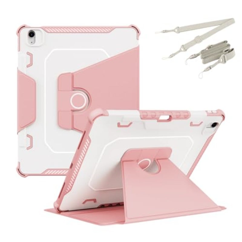 360 rotating case for iPad 11 inch and 10.9 inch models, TPU+PC magnetic cover in girly pink, shockproof and dirtproof with pencil holder and shoulder strap - Image 1