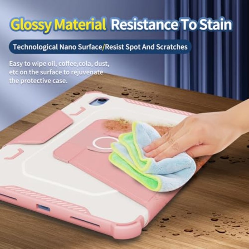 360 rotating case for iPad 11 inch and 10.9 inch models, TPU+PC magnetic cover in girly pink, shockproof and dirtproof with pencil holder and shoulder strap - Image 4