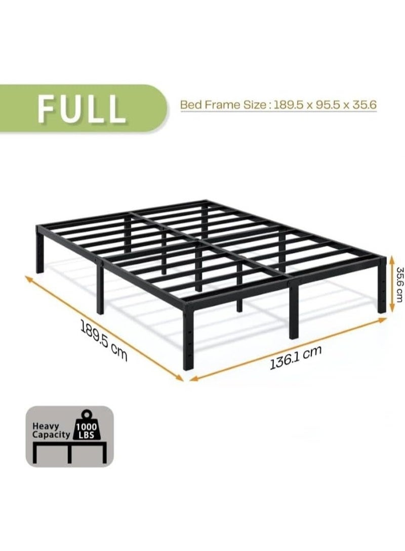 HOCC 35.6CM High Metal Platform Bed Frame 189.5 x 136.1 CM – Double Bed Frame with Under Bed Storage, Heavy Duty Steel Slats, No Bed Board, Black - Image 3