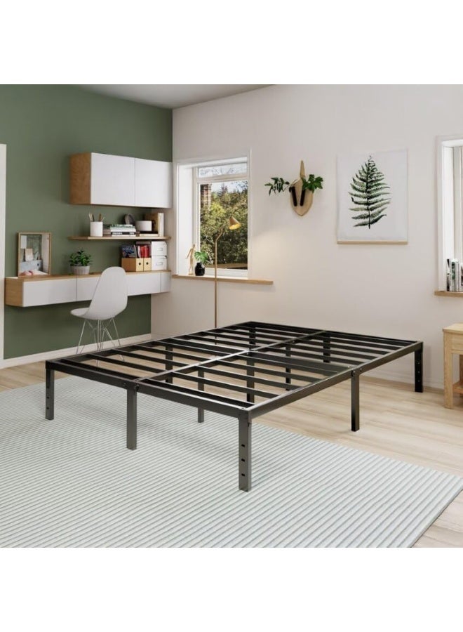 HOCC 35.6CM High Metal Platform Bed Frame 189.5 x 136.1 CM – Double Bed Frame with Under Bed Storage, Heavy Duty Steel Slats, No Bed Board, Black - Image 5