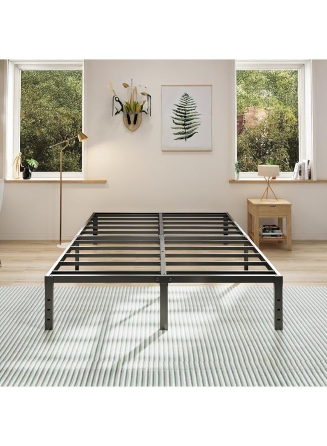HOCC 35.6CM High Metal Platform Bed Frame 189.5 x 136.1 CM – Double Bed Frame with Under Bed Storage, Heavy Duty Steel Slats, No Bed Board, Black - Image 2