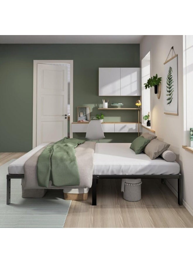 HOCC 35.6CM High Metal Platform Bed Frame 189.5 x 136.1 CM – Double Bed Frame with Under Bed Storage, Heavy Duty Steel Slats, No Bed Board, Black - Image 4