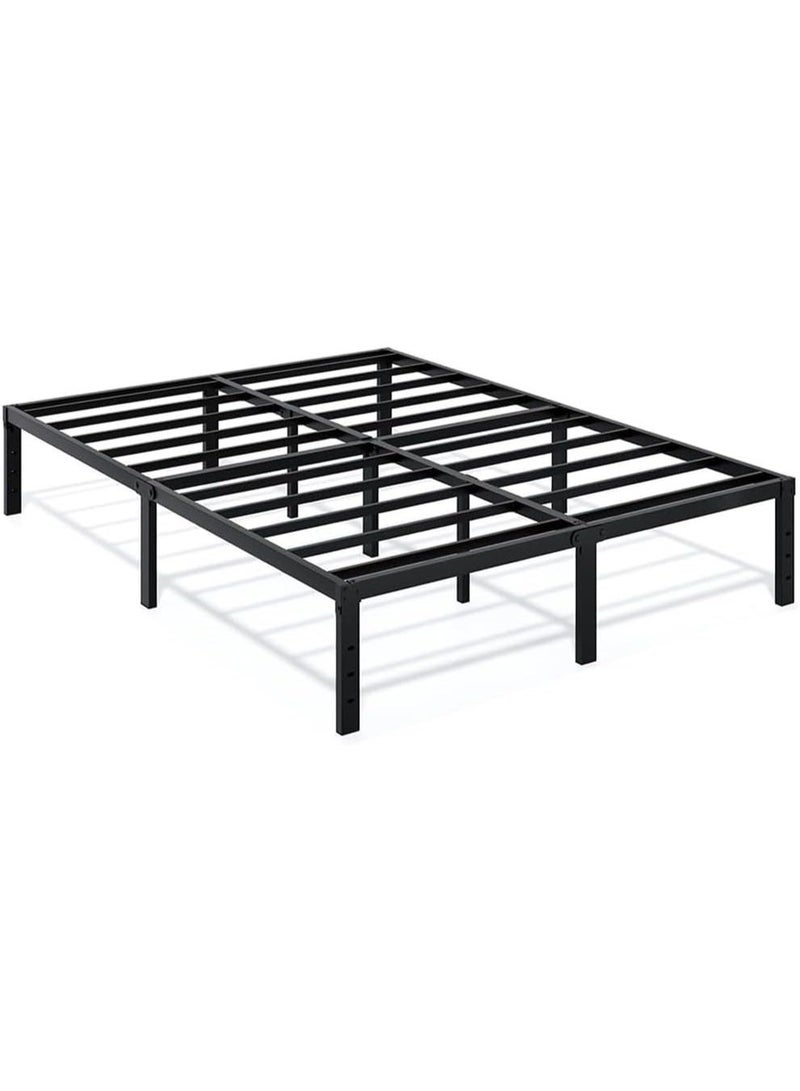 HOCC 35.6CM High Metal Platform Bed Frame 189.5 x 136.1 CM – Double Bed Frame with Under Bed Storage, Heavy Duty Steel Slats, No Bed Board, Black - Image 1