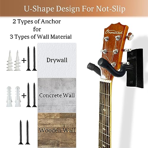 Onmiwod Guitar Wall Mount 2 Pack, Real Hardwood Guitar Hanger, U-Shaped Guitar Wall Hanger Mount, Guitar Holder Hook Stand for Acoustic, Electric Guitar, Banjo, Bass, Gift for Guitar Player Men Boy - Image 3