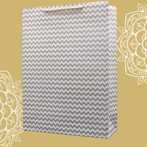 Arrow Paper Products Golden Wave Design Paper Gift Bags for Return Gifts | Weddings | Birthday | Holiday Presents & Gifting (Size 28x20x7.6 cm | Pack of 40) - Image 2