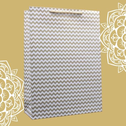 Arrow Paper Products Golden Wave Design Paper Gift Bags for Return Gifts | Weddings | Birthday | Holiday Presents & Gifting (Size 28x20x7.6 cm | Pack of 40) - Image 1