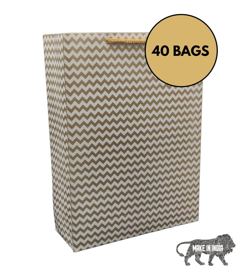 Arrow Paper Products Golden Wave Design Paper Gift Bags for Return Gifts | Weddings | Birthday | Holiday Presents & Gifting (Size 28x20x7.6 cm | Pack of 40) - Image 4