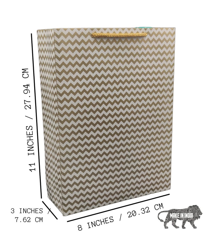Arrow Paper Products Golden Wave Design Paper Gift Bags for Return Gifts | Weddings | Birthday | Holiday Presents & Gifting (Size 28x20x7.6 cm | Pack of 40) - Image 5