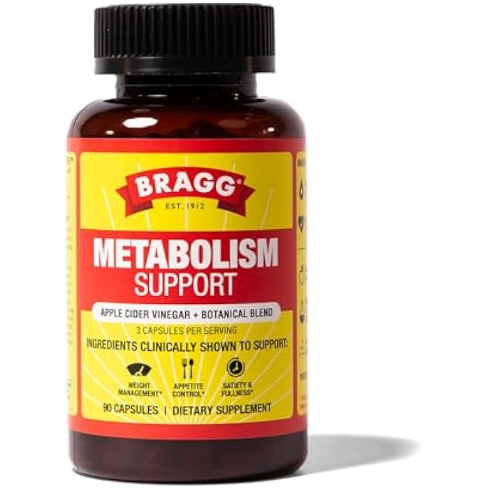 Bragg Metabolism Support Apple Cider Vinegar Capsules with Botanical Blend - 90 Capsules - Increased GLP-1 Support for Weight Management, Appetite Control, and Fullness - Image 1