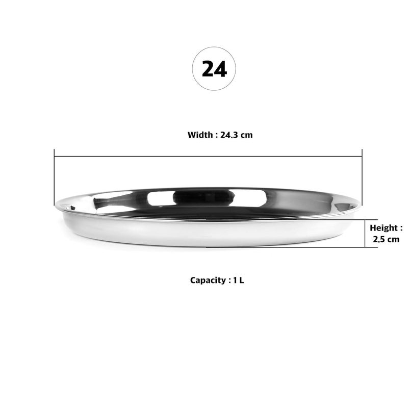 RJ kitchenware Store Stainless Steel Heavy Gauge Deep Wall Snack Plates with Mirror Finish 243cm Dia 2 Pcs - Image 3