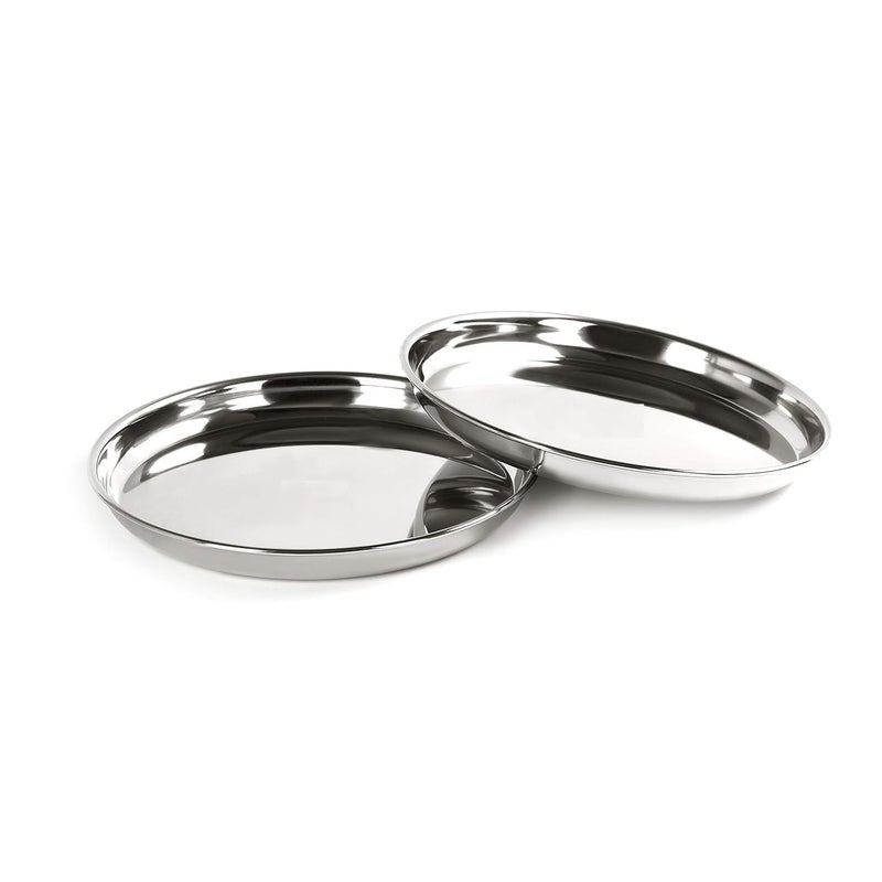RJ kitchenware Store Stainless Steel Heavy Gauge Deep Wall Snack Plates with Mirror Finish 243cm Dia 2 Pcs - Image 1