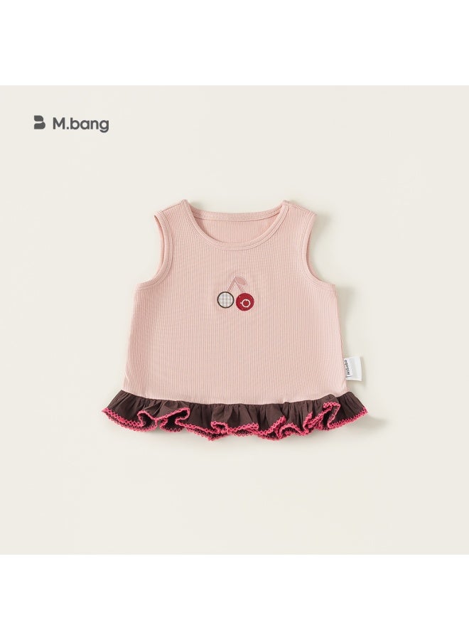 Bangxuan Children's Clothing Girls' Top Summer New Lace Trim Pink Toddler Sleeveless Vest Fashionable Kids' T-shirt